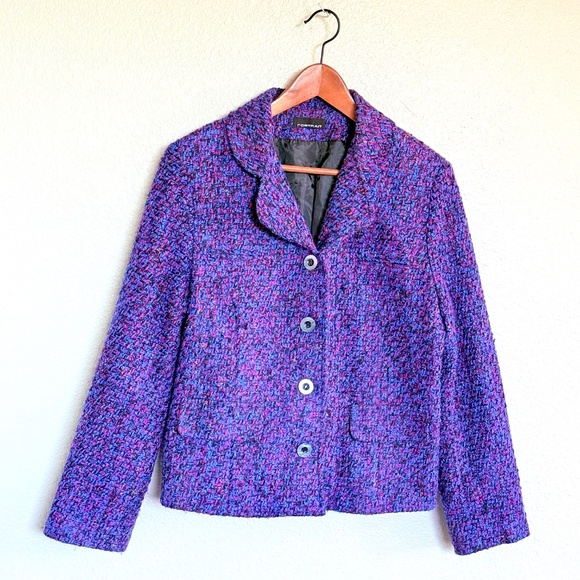 VTG 90s Vibrant Purple Bouclé Tweed Blazer by Portrait Size L - Picture 9 of 15